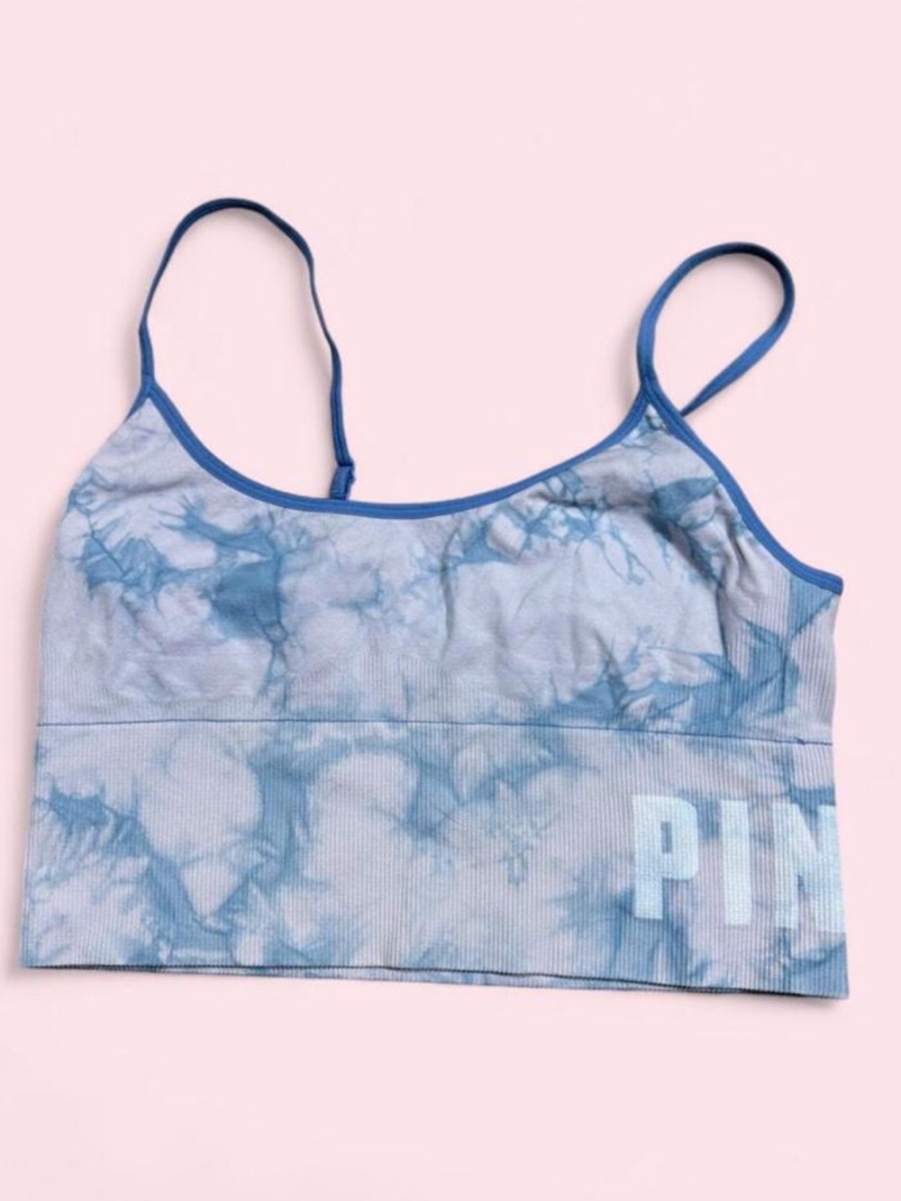 PINK Victoria's Secret Blue Tie-Dye Seamless Crop Bralette